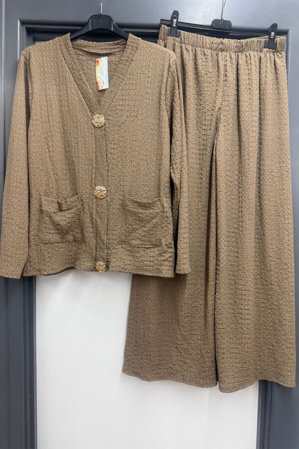 Cheesecloth Long Sleeve Gold Buttoned Top and Trousers Co-Ord Set