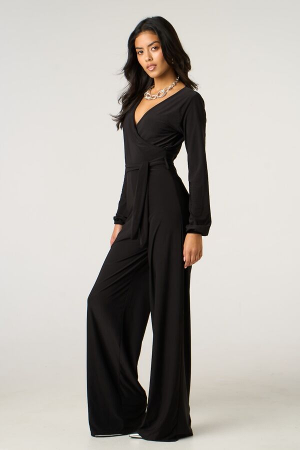 Black Plunge V Neck Wide Leg Jumpsuit