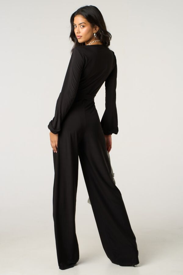 Black Plunge V Neck Wide Leg Jumpsuit