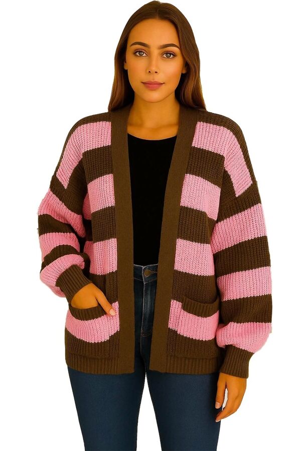 Long Sleeve Stripe Balloon Cardigan
