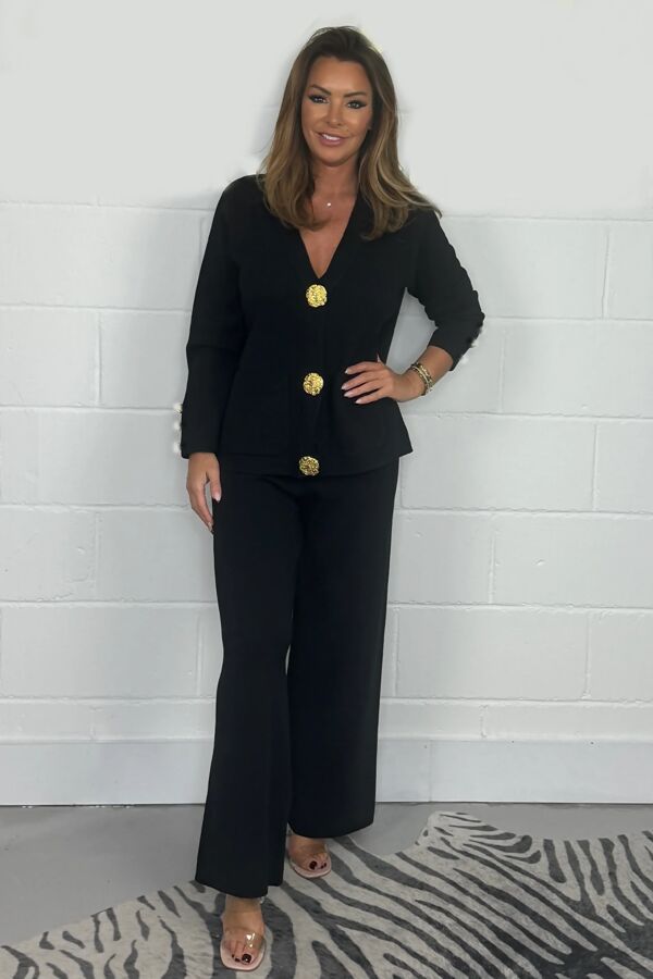 Cheesecloth Long Sleeve Gold Buttoned Top and Trousers Co-Ord Set