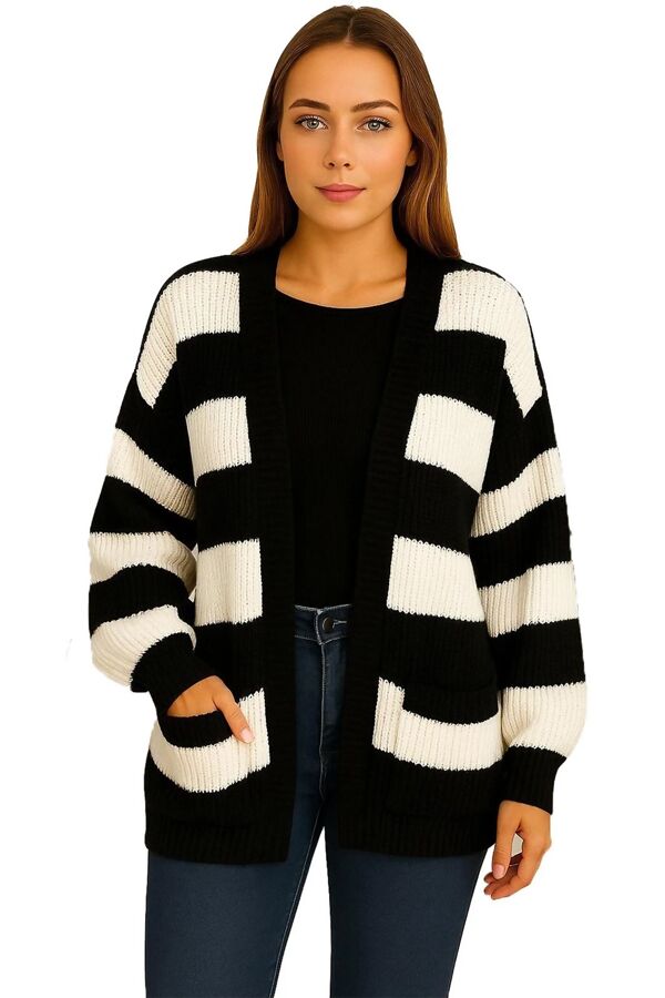 Long Sleeve Stripe Balloon Cardigan