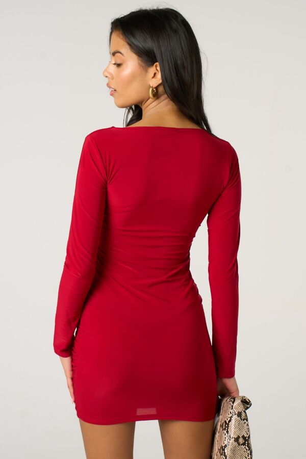 Red Long Sleeve Square Neck Mini Dress