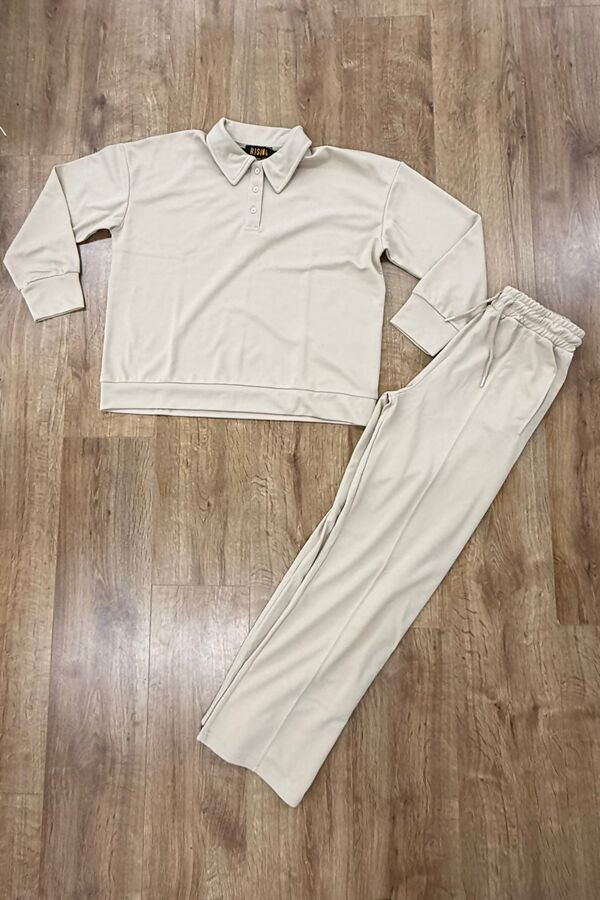 Oatmeal Light Interlock Oversized Rugby Top and Trouser Set