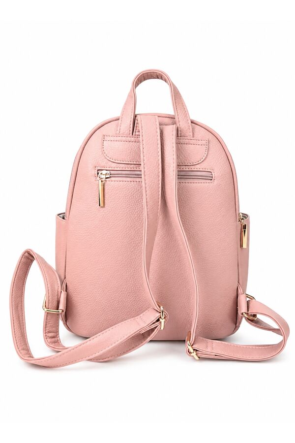  Front Pocket & Double Zip Pebbled Faux Leather Backpack Bag
