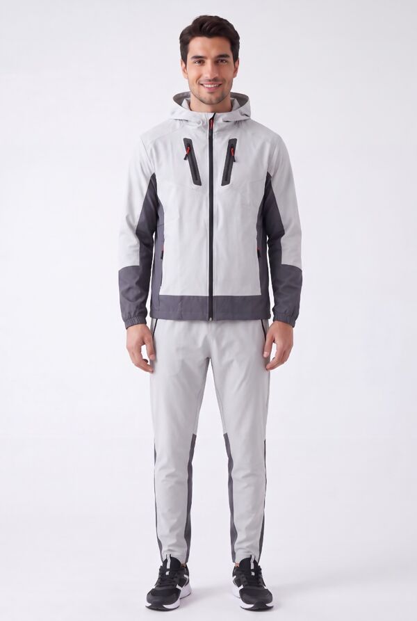 Grey with Slate Grey Color Block Windbreaker Hooded Jacket & Jogger