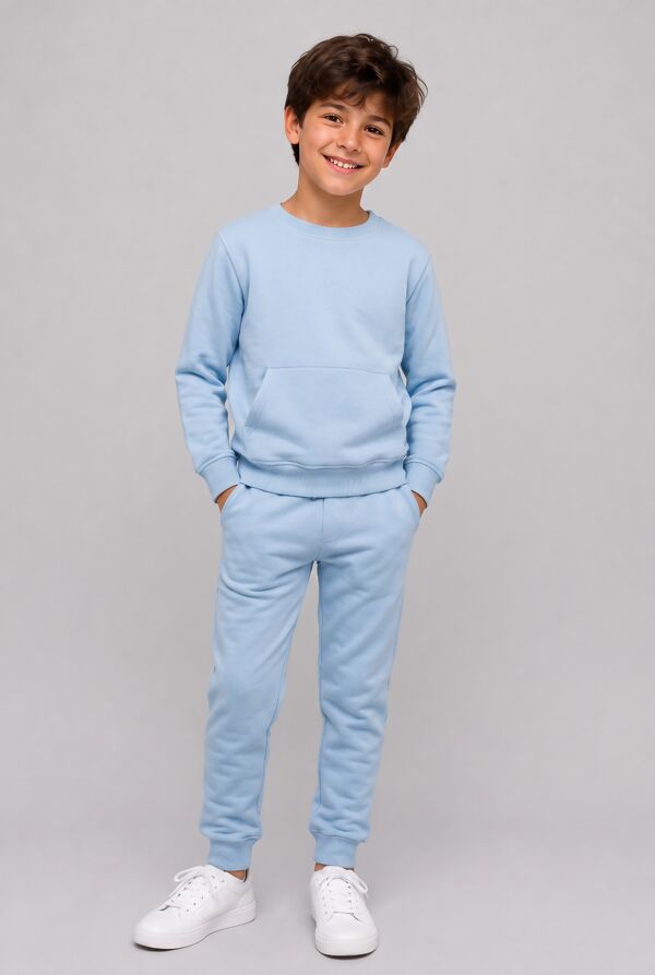 Sky Blue Kids Round Neck Sweatshirt Bottom Tracksuits