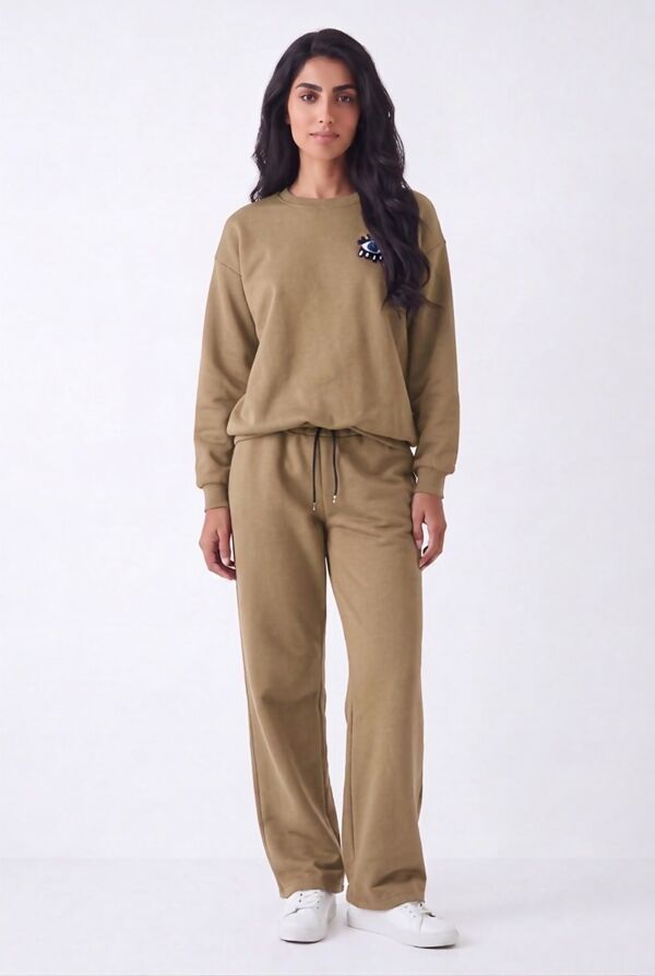Burgundy Eye Patch Sweatshirt & Drawstring Wide-Leg Pants Co-Ord Set