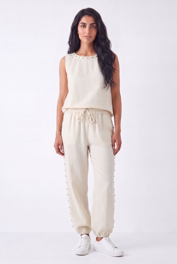 Studded Embellished Sleeveless Top And Relaxed Harem Pants