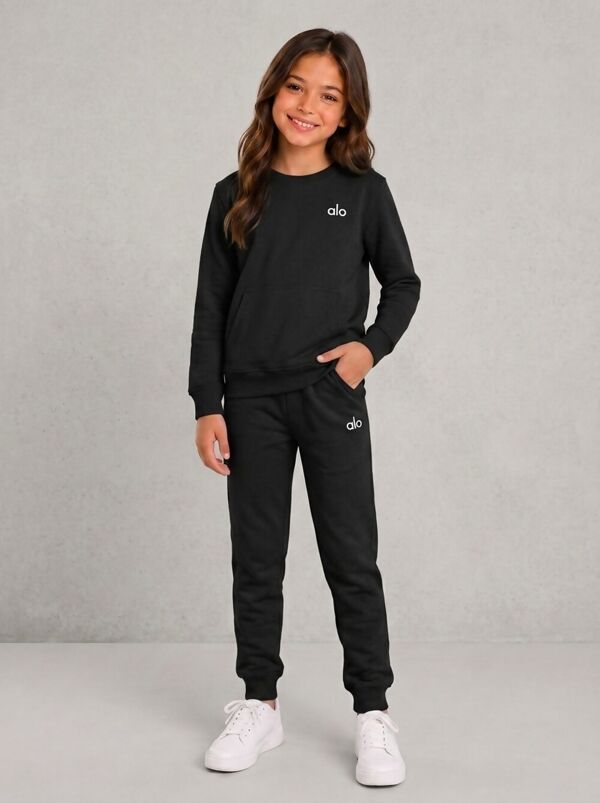 Sky Blue Kids Printed Round Neck Sweatshirt With Bottom Tracksuits