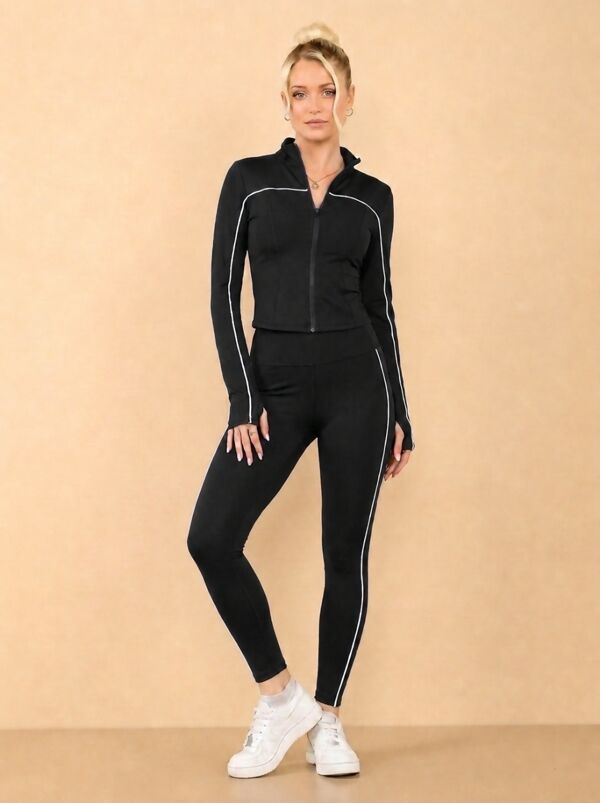 Charcoal Striped Long Sleeve Active Top And Legging Energy Gym Set