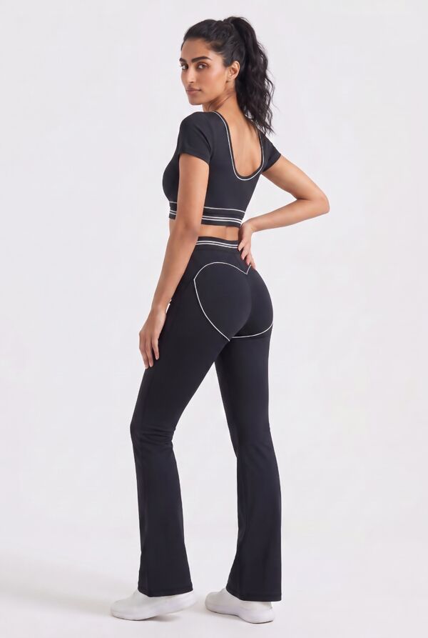 Black V Neck Crop Top With High Waist Flare Leggings