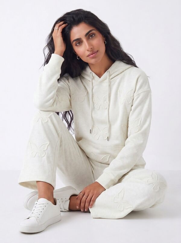 Bleach Grey Butterfly Embossed Hoodie Straight Leg Jogger