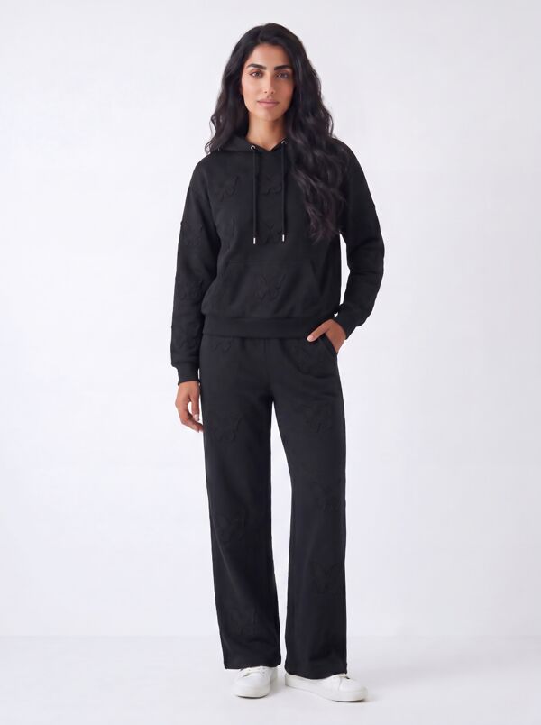 Black Butterfly Embossed Hoodie Straight Leg Jogger