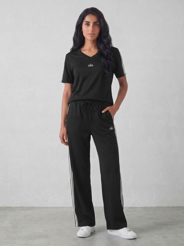 Black T-shirt Lounge Printed Co-ord Set with Wide-Leg Trousers