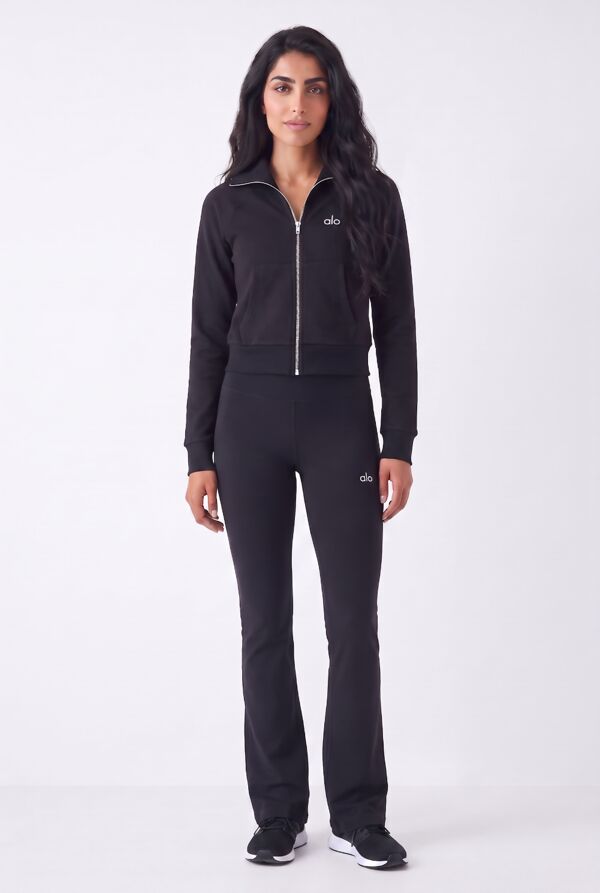 Black Zipped Collar Printed Top With Flare Leg Trouser