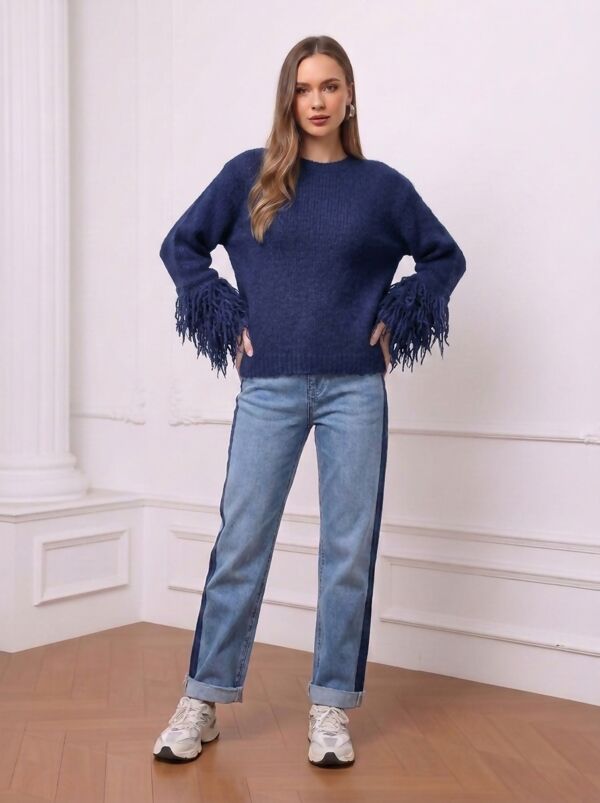Fringe Sleeve Chunky Knitted Jumper