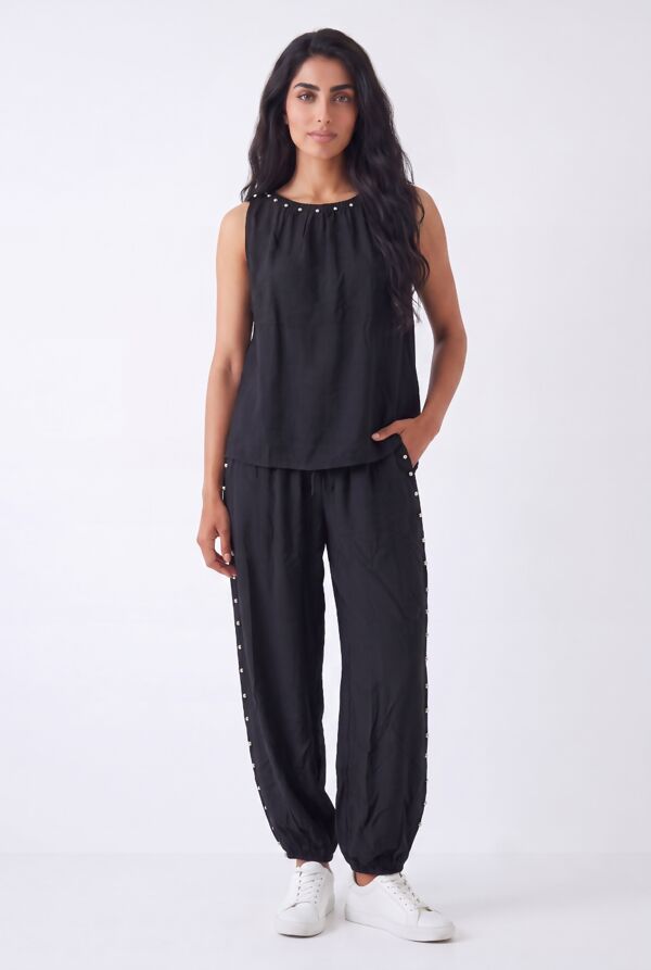 Studded Embellished Sleeveless Top And Relaxed Harem Pants