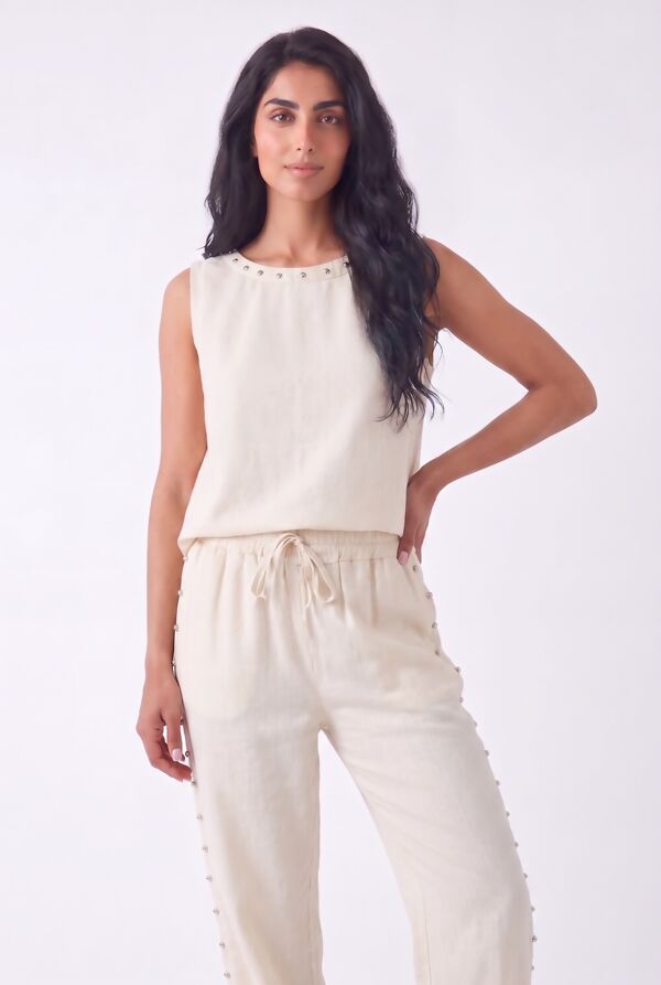 Studded Embellished Sleeveless Top And Relaxed Harem Pants