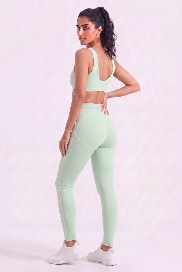 Mint Striped Band Gym Crop Top And Legging Set