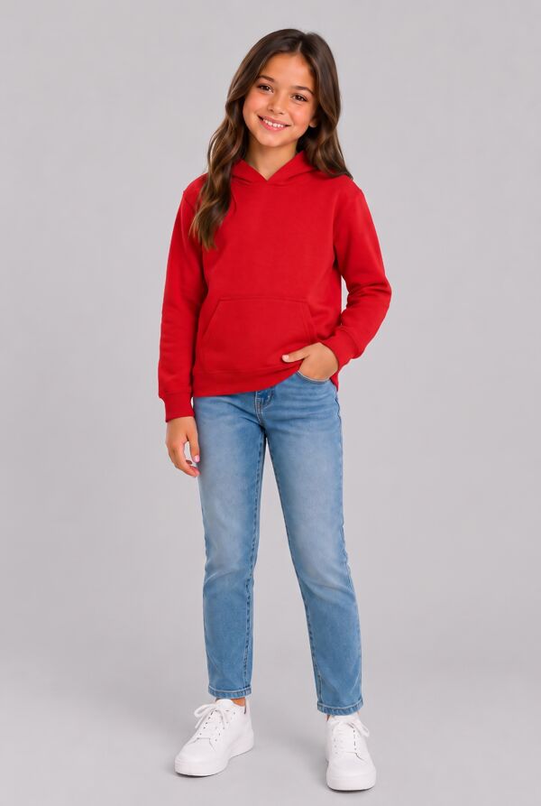 Red Kids Casual Fleece Pullover Hoodie