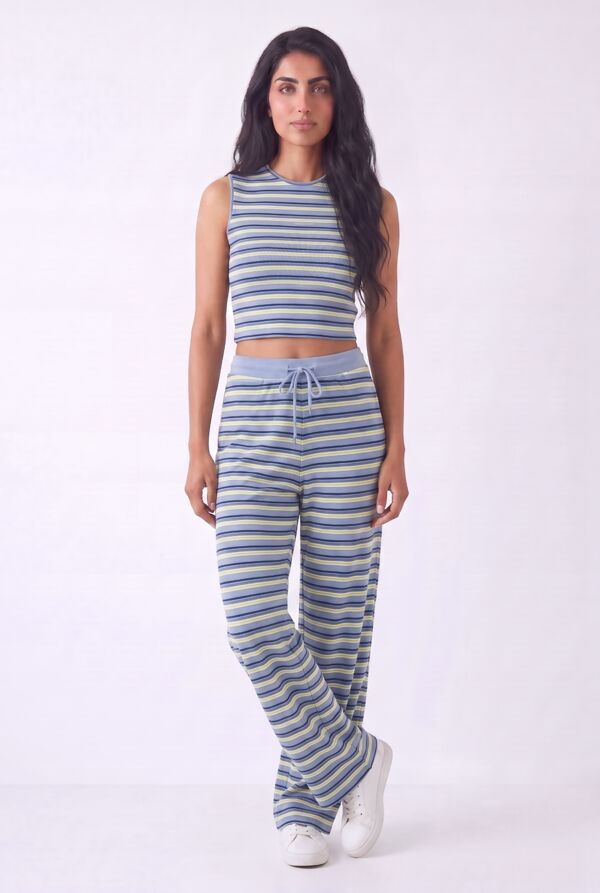 Navy Contrast Sleeveless Striped Top  And Relaxed Trouser