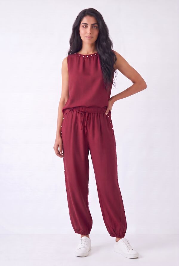 Studded Embellished Sleeveless Top And Relaxed Harem Pants