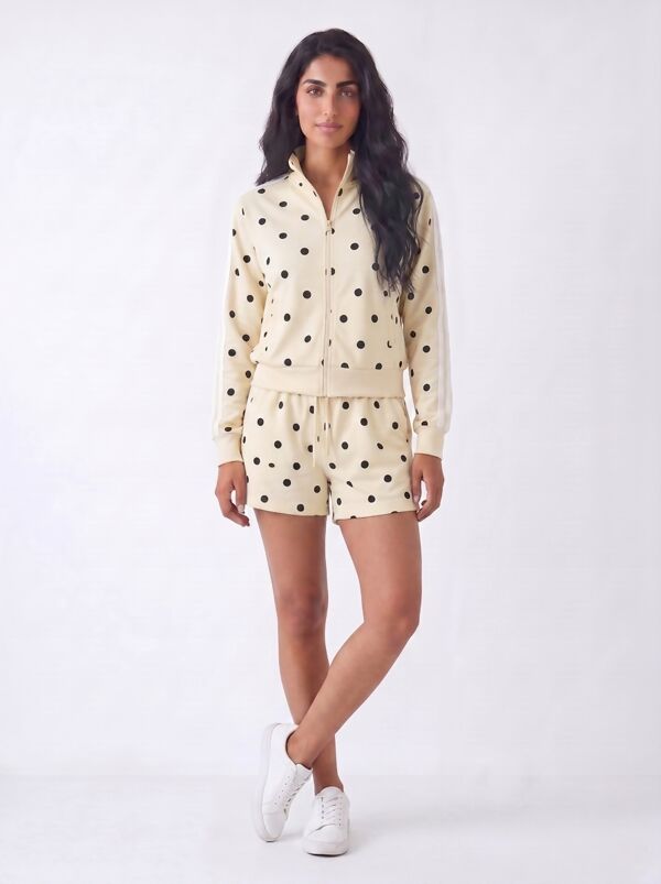Butter Yellow Polka Dot 2 Stripe Zipped Sweatshirt With Short Set