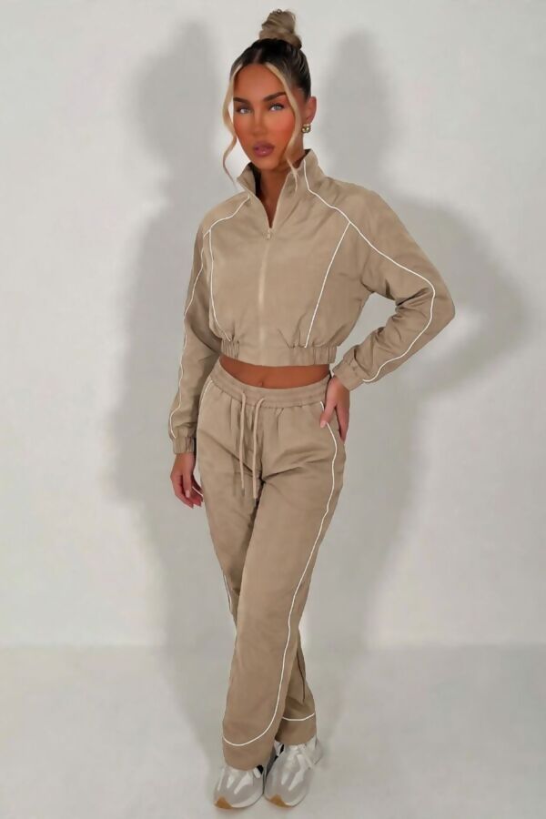 Black Water Resistant Zip Through Crop Top & Joggers Co-ord