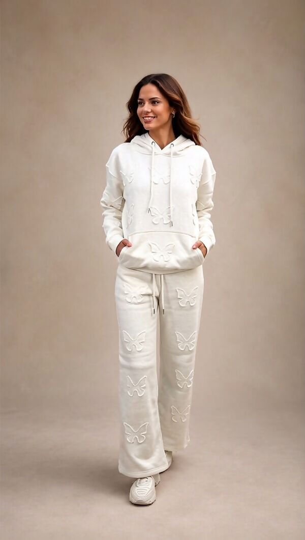 Bleach Grey Butterfly Embossed Hoodie Straight Leg Jogger