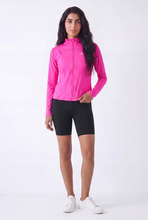 Hot Pink High Neck Printed Lightweight Athletic Jacket