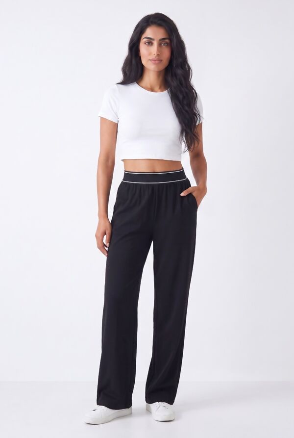 Black Elasticated Banded Waist Relaxed Fit Wide Leg Pant