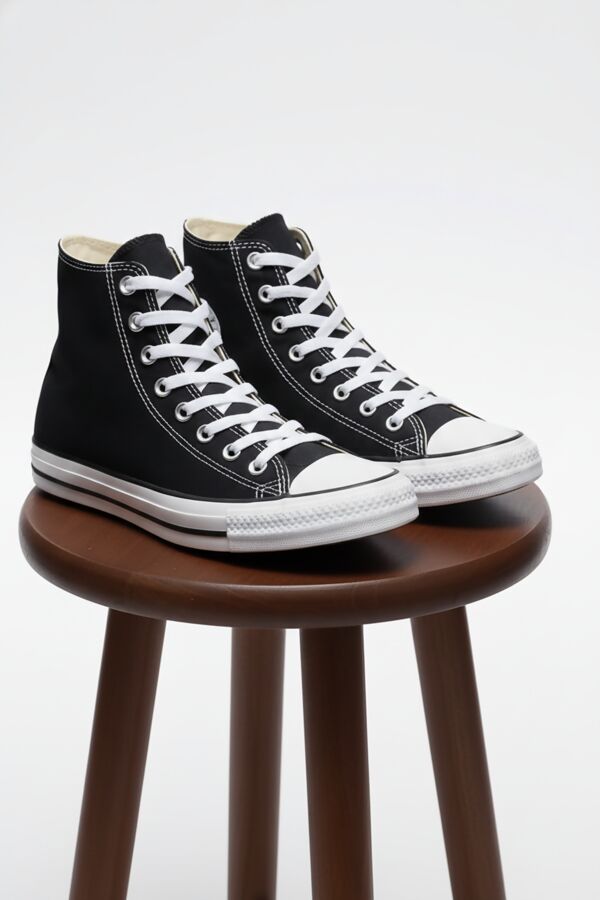 Black Canvas High Top White Lace Up Trainers
