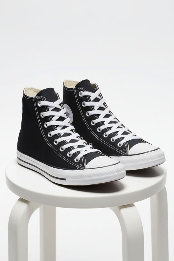Black Canvas High Top White Lace Up Trainers
