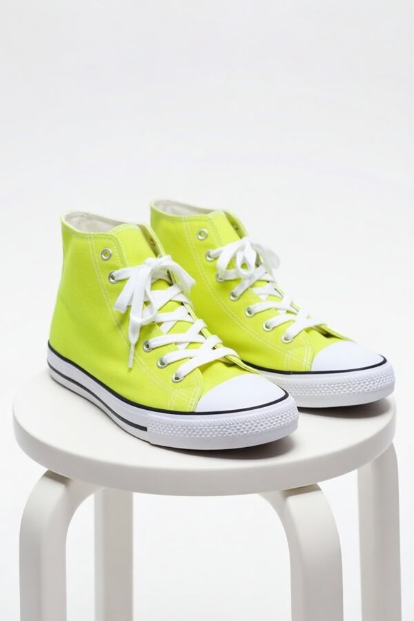 Lemon Canvas High Top White Lace Up Trainers