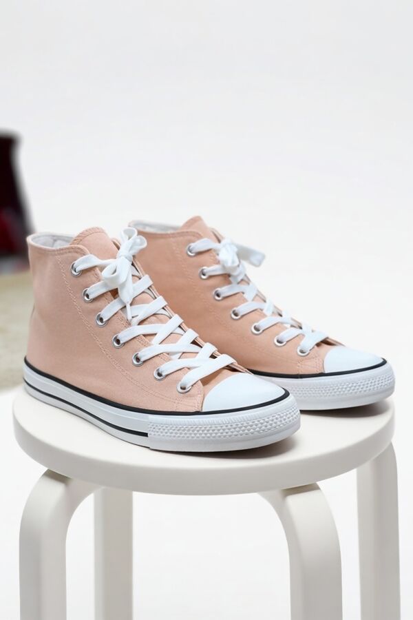 Pink Canvas High Top White Lace Up Trainers