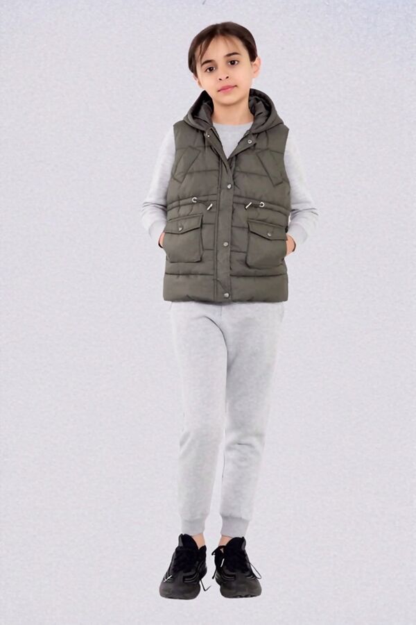 Girls Black Pocket Front Puffer Gilet