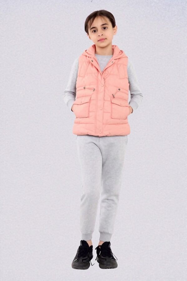 Girls Pink Pocket Front Puffer Gilet