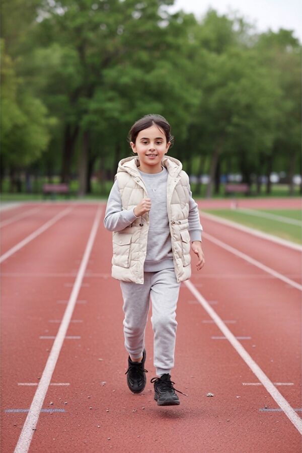 Girls Beige Pocket Front Puffer Gilet