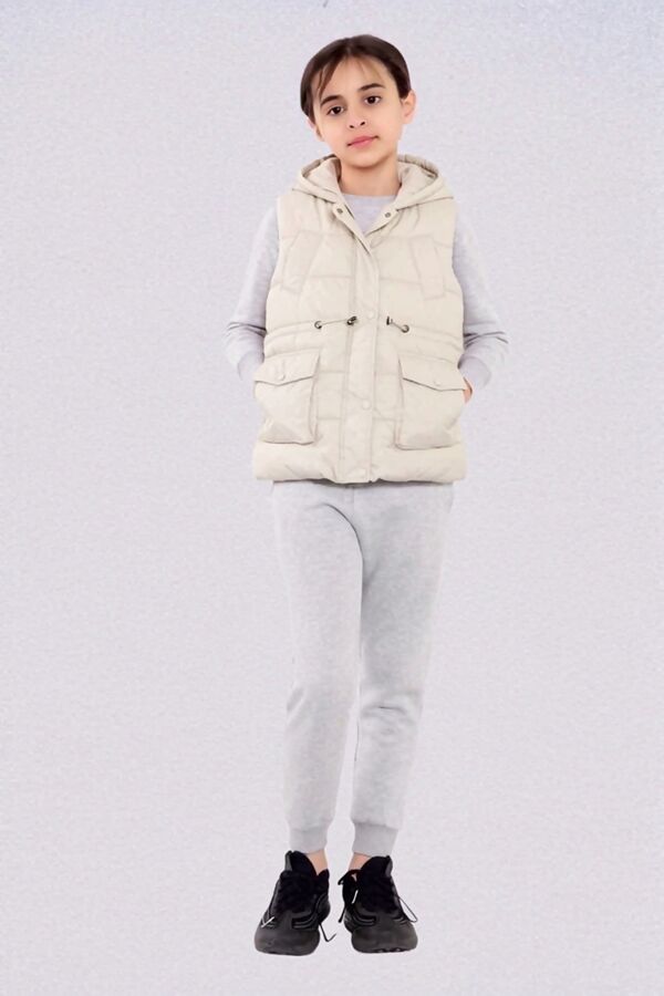 Girls Beige Pocket Front Puffer Gilet