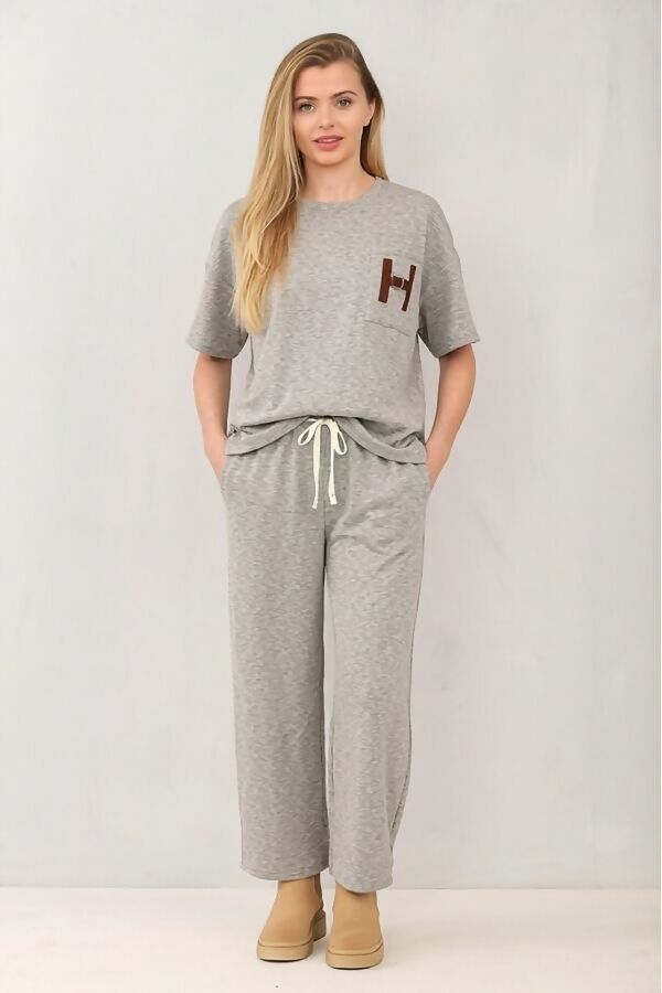Oversized H-Buckle Detail Top With Wide Leg Trouser