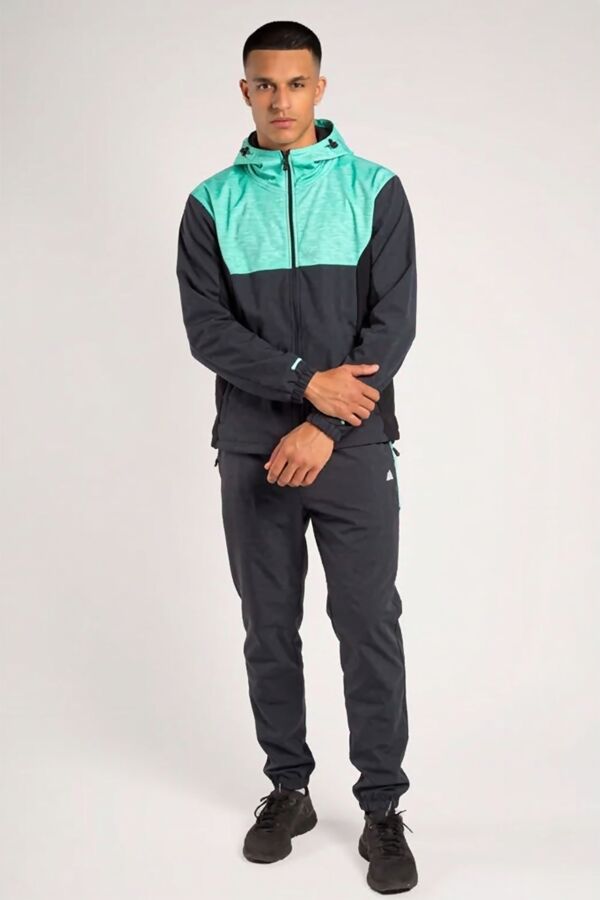 Colorblock Zip Front Hooded Jacket With Tapered Jogger Set
