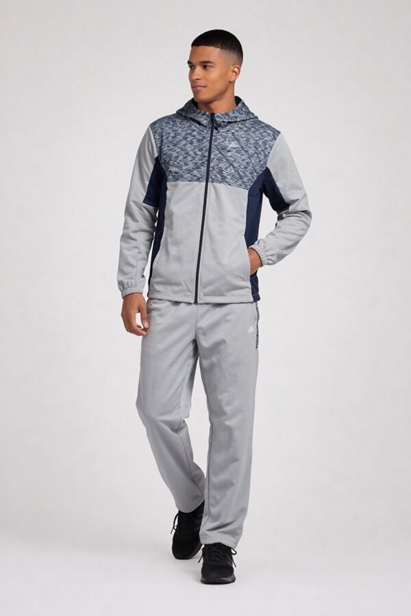 Silver Grey Colorblock Zip Front Hooded Jacket With Tapered Jogger Set
