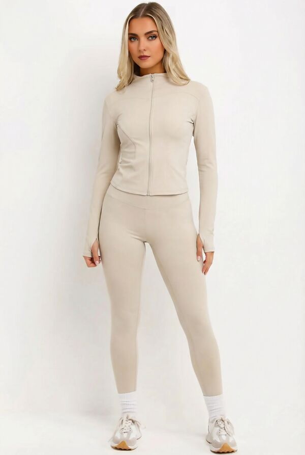 Beige  Active Top And Legging Energy Gym Set