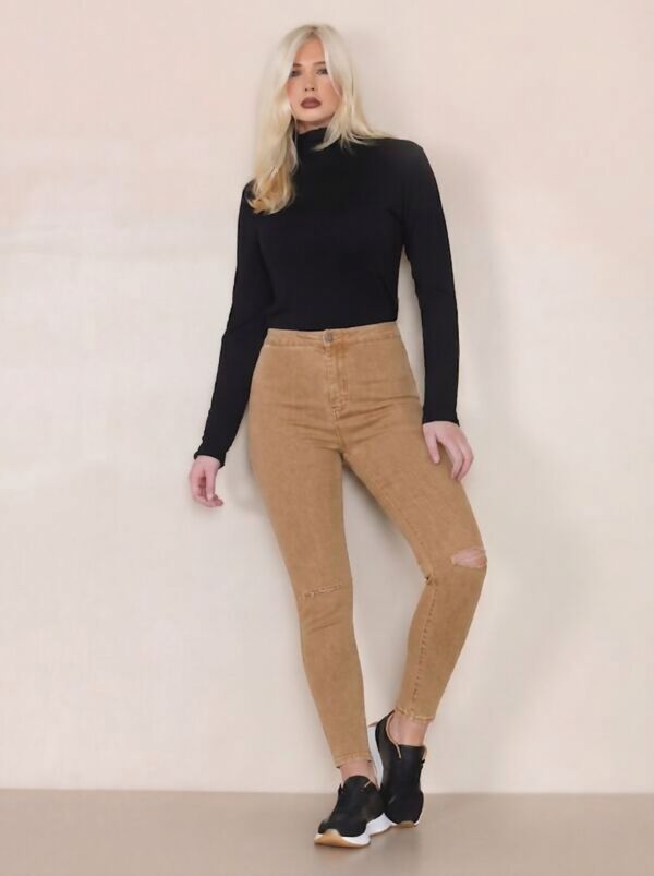 Stone High Waist Knee Ripped Skinny Jeans