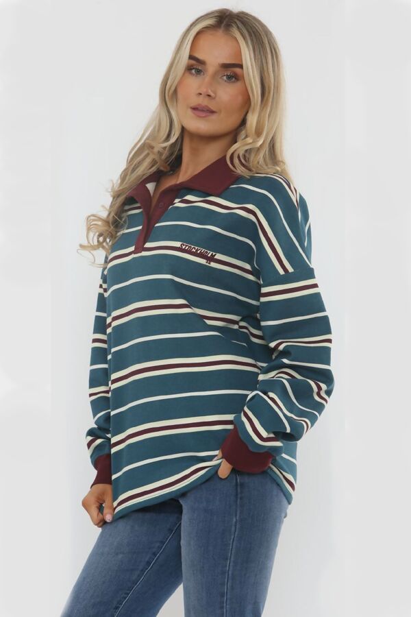 Wine Long Sleeve Rugby Collar Sweatshirt