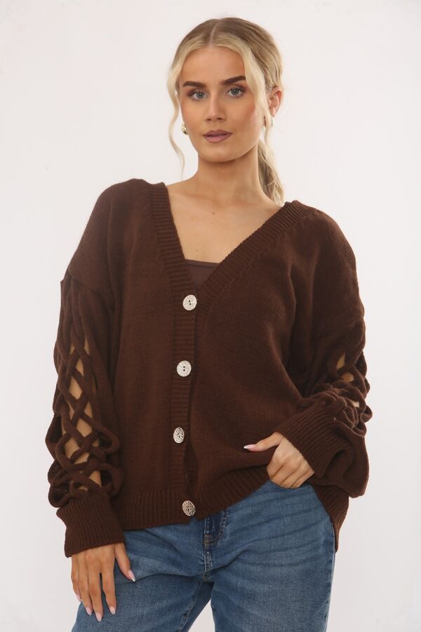 Braided Sleeve Detailed Buttoned Cardigans