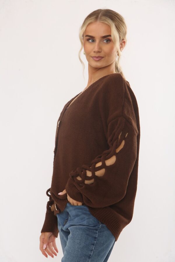Braided Sleeve Detailed Buttoned Cardigans