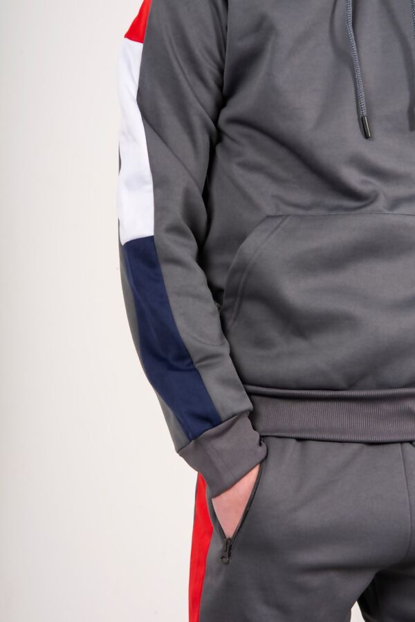 Job Lot Grey Pullover Skinny Tracksuit With Contrast Side Panels