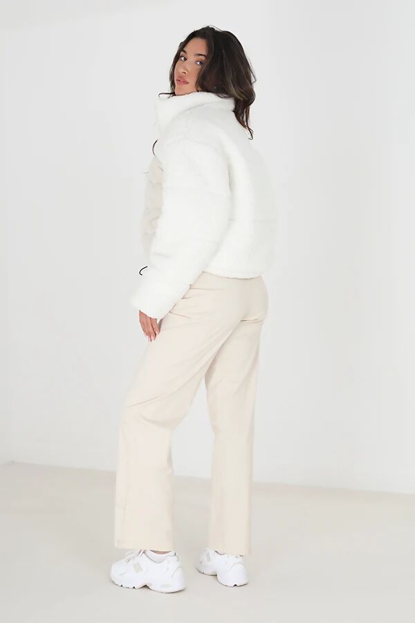 Cream Padded Heart Quilted Jacket With Fleece Panel And Sleeves